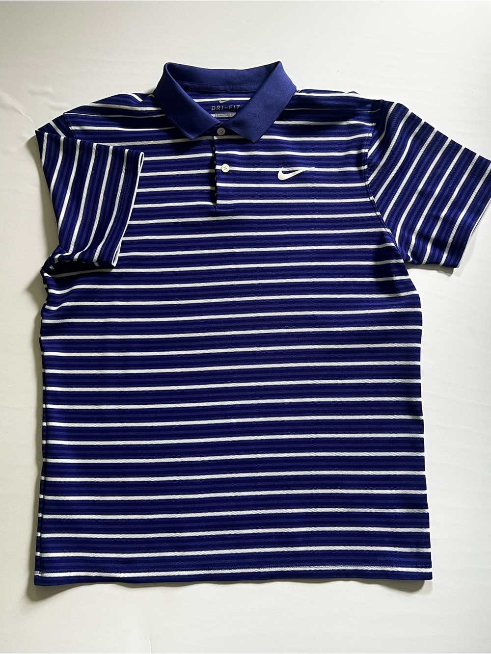 Nike Men's Blue and White Striped Dri-FIT Polo